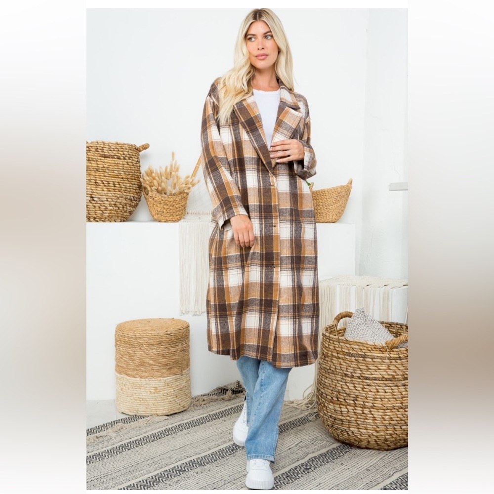 27 PLAID LONG BUTTON-DOWN COAT - Picture 2 of 6